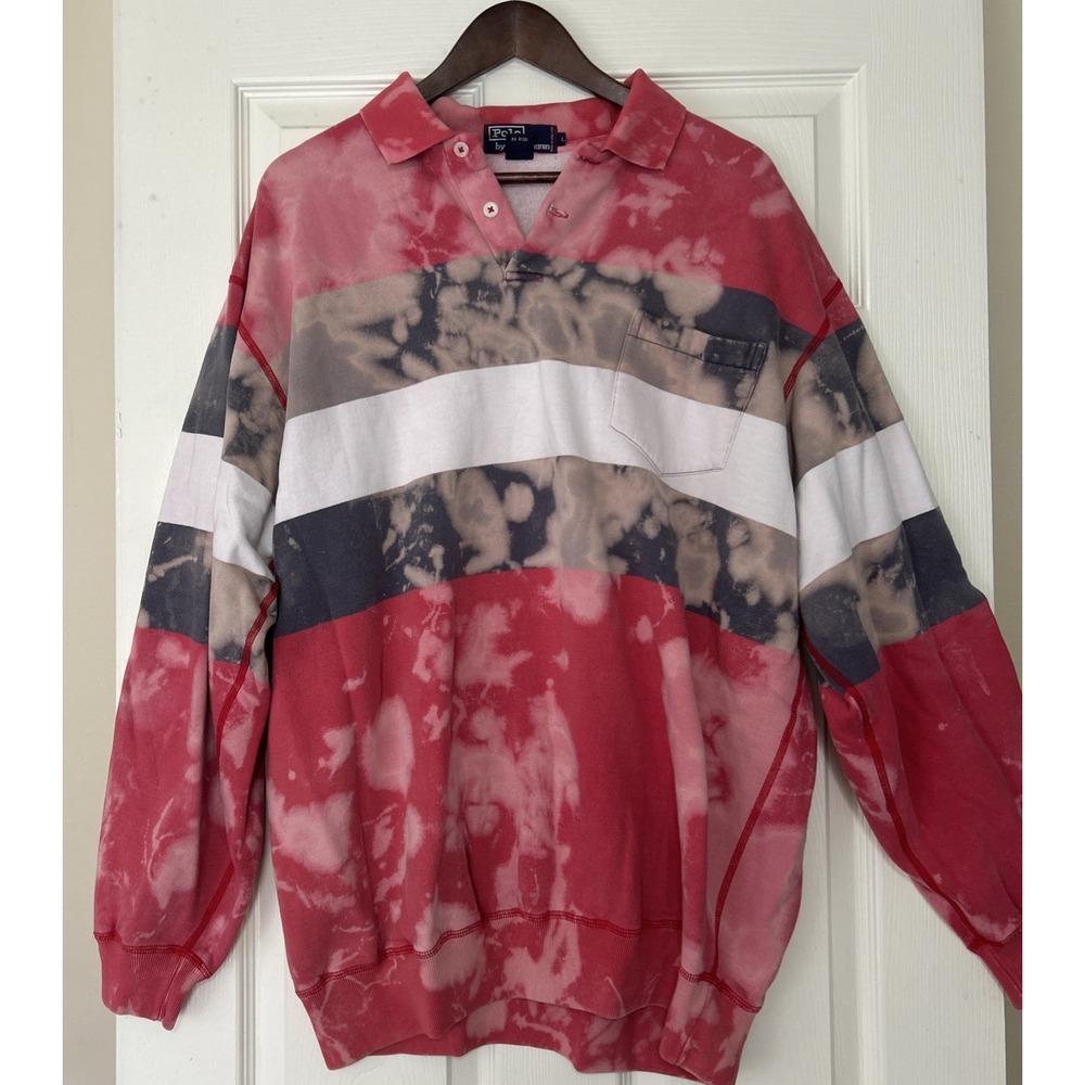 Vintage 90s Polo Ralph Lauren Pullover Rugby Sweatshirt Custom Tie Dye Men Large